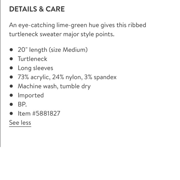 Nordstrom lime green turtleneck sweater - Picture 3 of 3